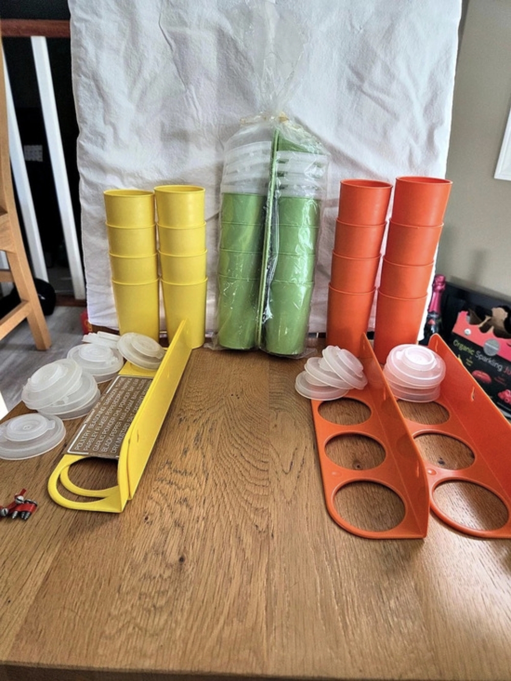 Tupperware Vintage Stackable Spice Shakers & Wall Racks Gold, Orange, Green 70s